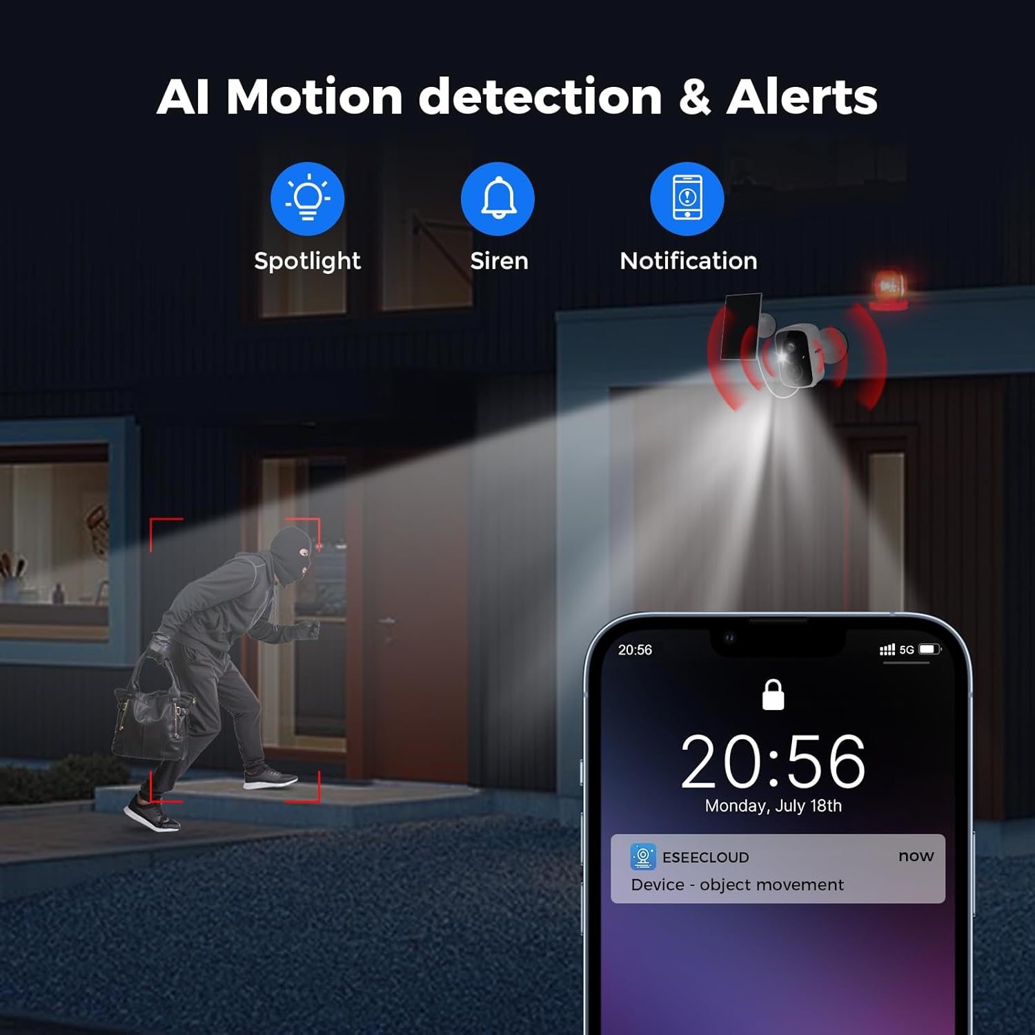 Hiseeu Cámaras de seguridad solares inalámbricas para exteriores, paquete de 2, cámaras wifi 3K 4MP para vigilancia del hogar, detección de