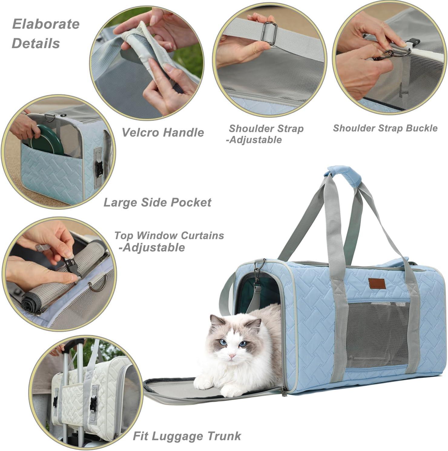 HSC – Transportador de mascotas para gatos, bolsa acolchada de cara suave para mascotas, funda de equipaje temporal, para viajes, al aire libre, ir