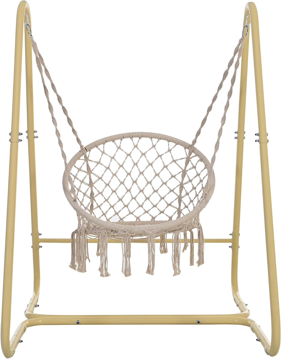 Merax Silla columpio hamaca con soporte, silla colgante resistente con borlas para dormitorio, interior, color beige