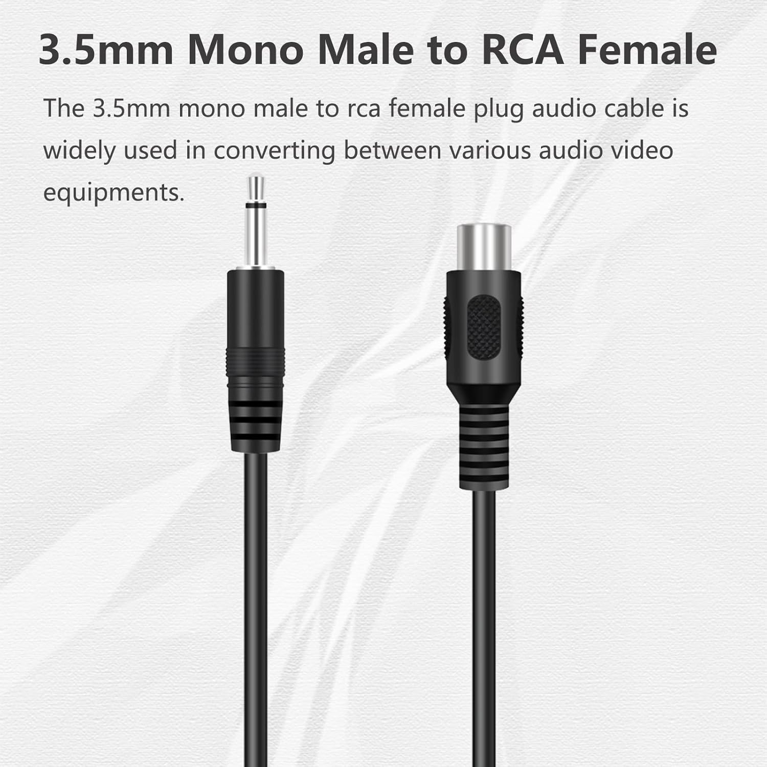 Paquete de 2 adaptadores de enchufe de 3 pies 0.138 in 18 pulgadas TS mono macho a RCA hembra conector convertidor de cable de audio y video