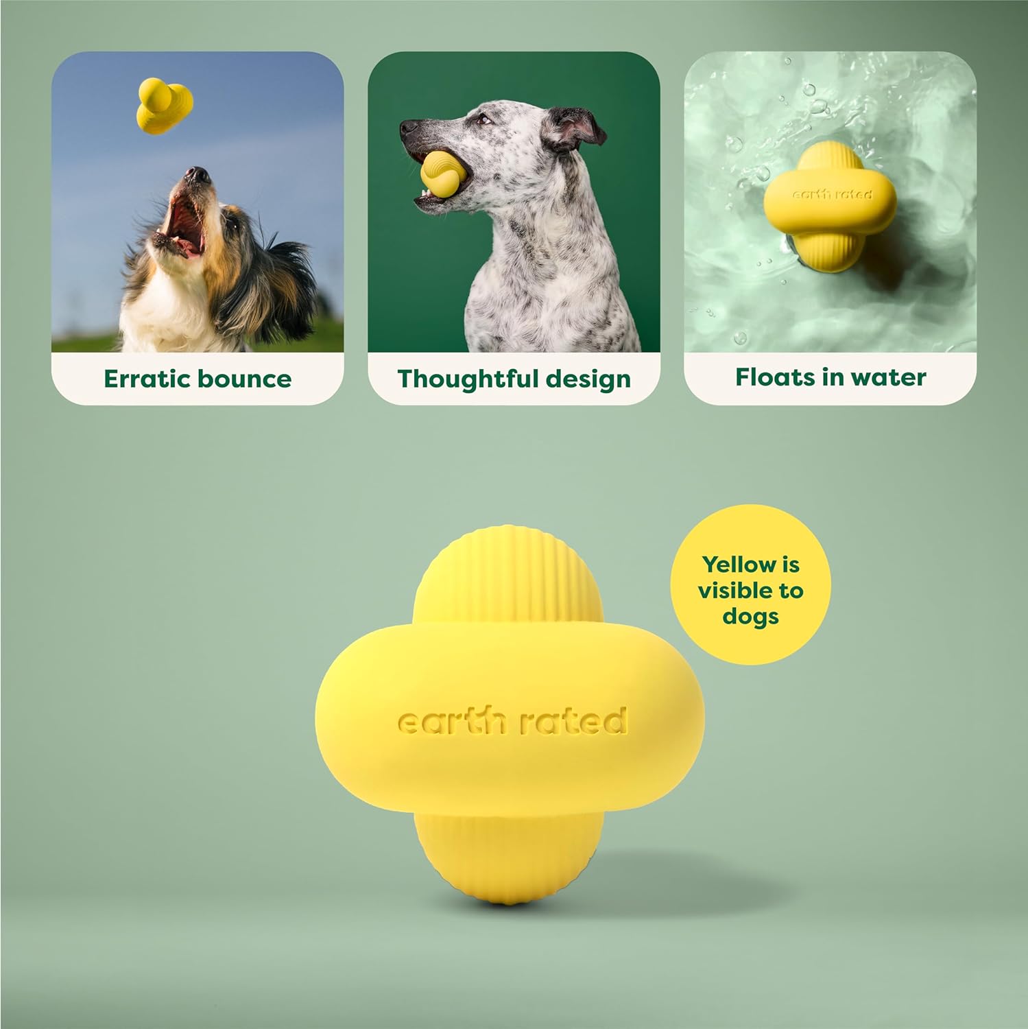 Earth Rated Pelota para perros, juguete interactivo para razas pequeñas, medianas y grandes, viene en varios tamaños, fabricada con goma natural,