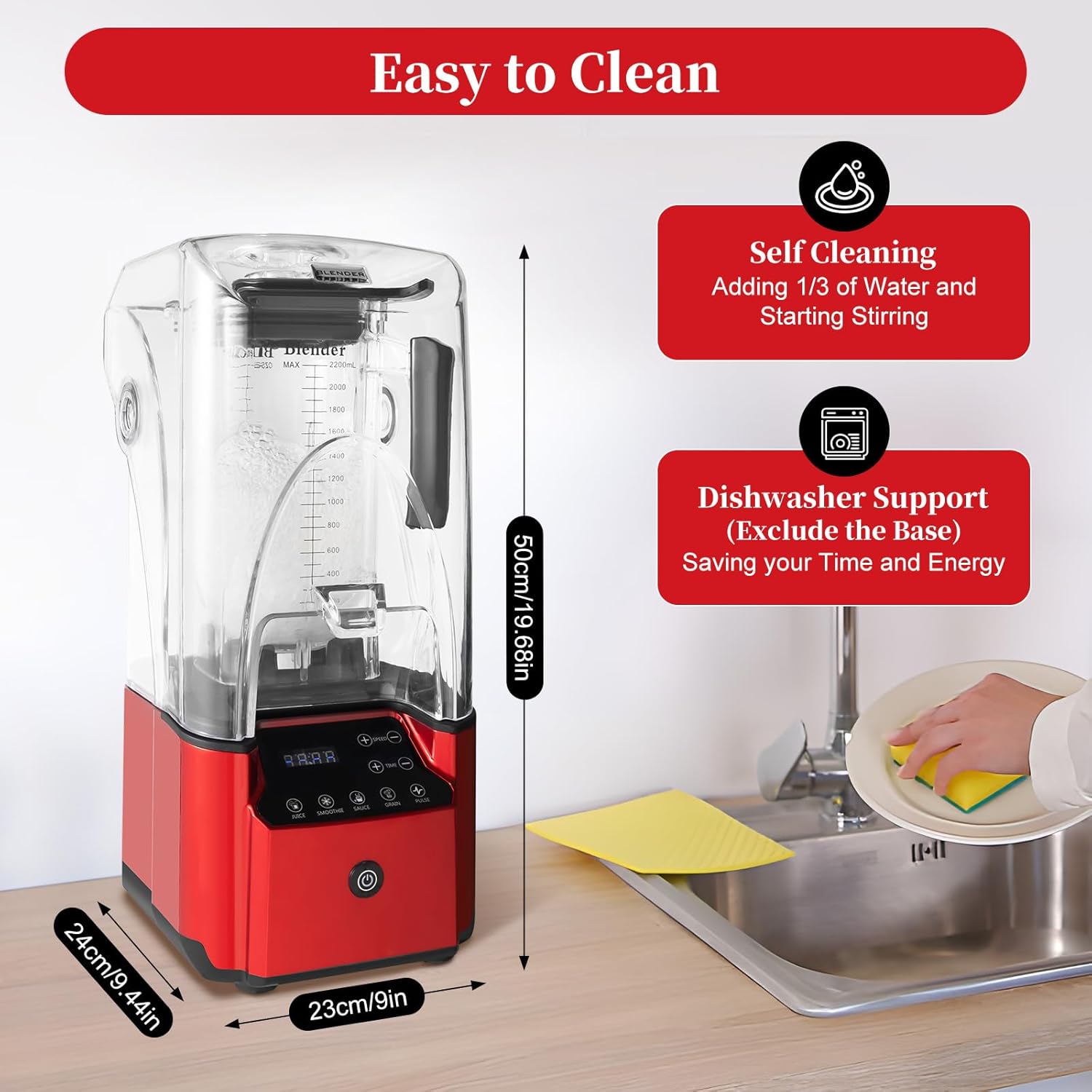Licuadora para batidos y batidos, licuadoras de cocina compactas de 74.4 onzas con 8 modos, temporizador y pantalla táctil, licuadora profesional de