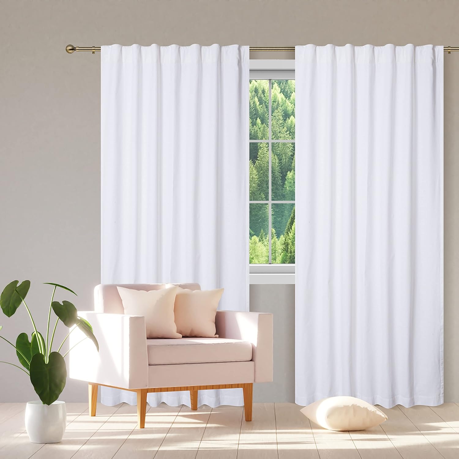 Cortina blanca con forro Texo en la parte trasera, cortinas de algodón, cortinas de algodón blanco, cortinas de sala de estar de 96 pulgadas,
