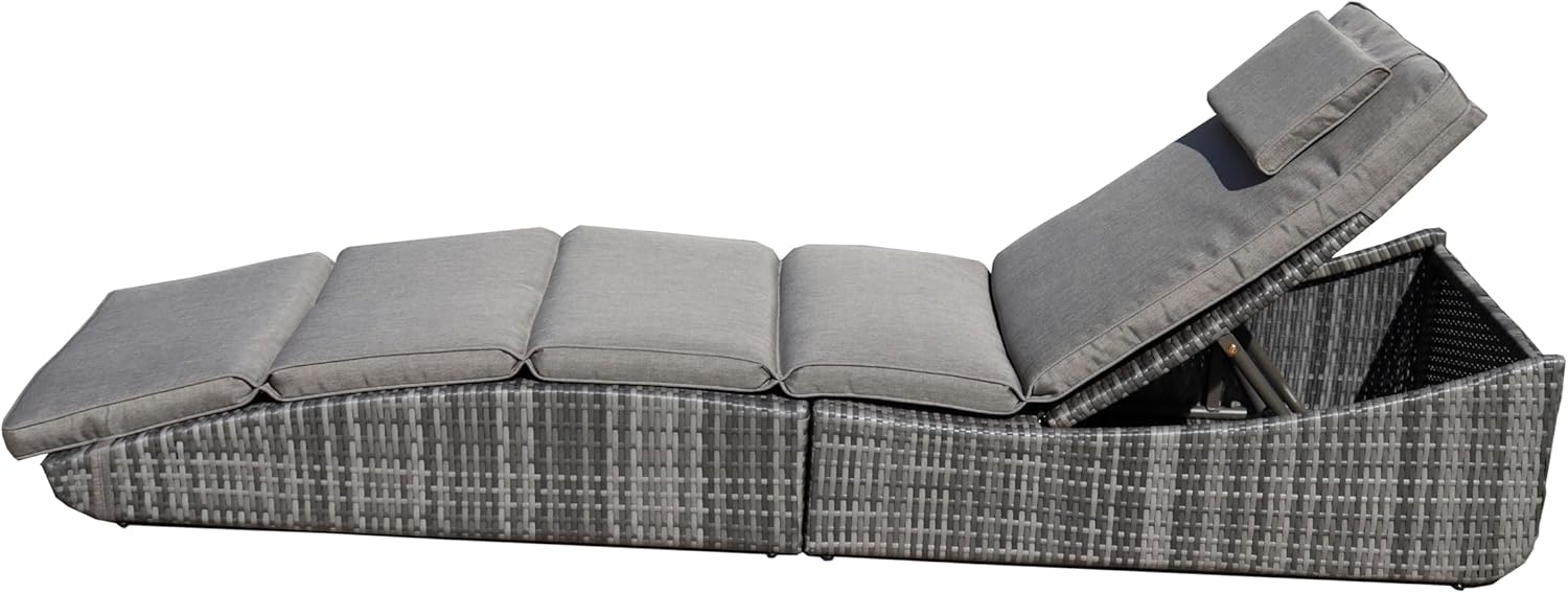 BTEXPERT Tumbona plegable al aire libre para piscina, tumbona plegable de mimbre para el sol, sofá de patio, tumbona reclinable, respaldo acolchado