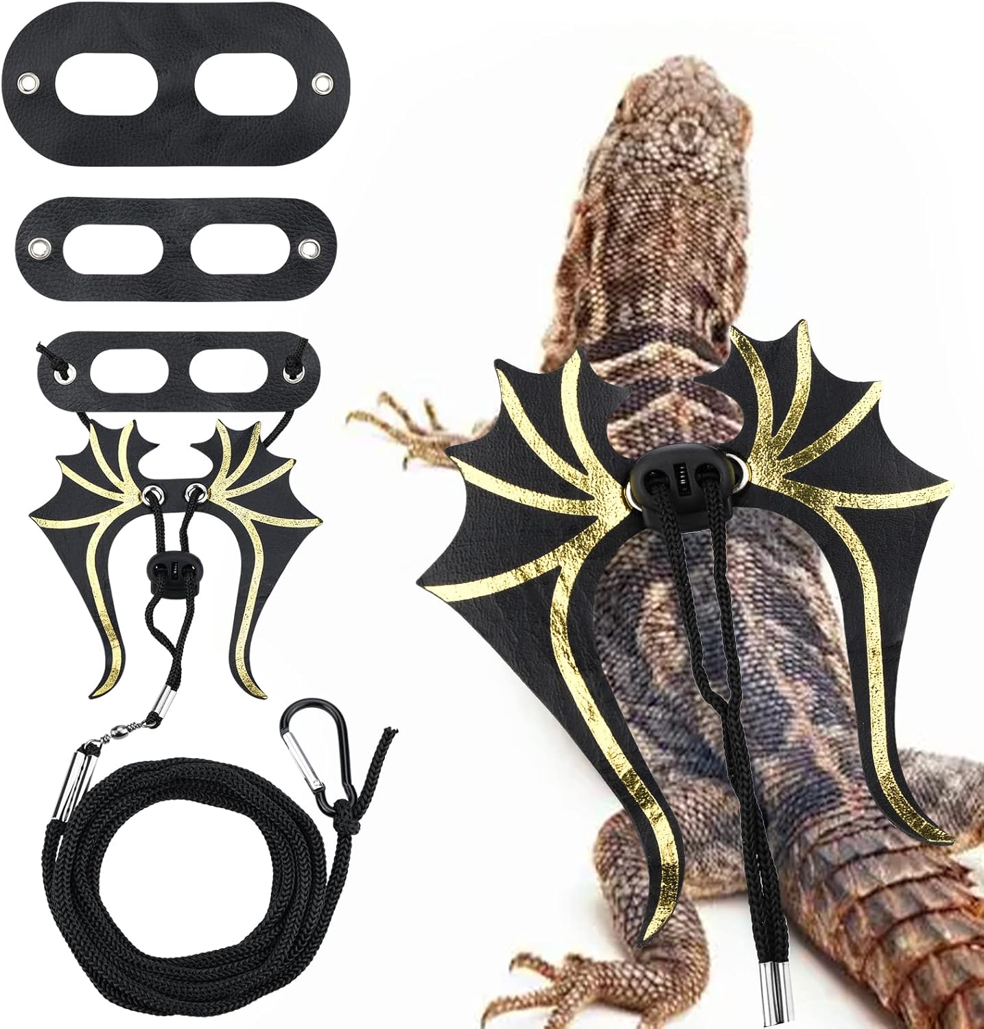 Ullnosoo – Correa de dragón barbudo, accesorios de arnés ajustable para reptiles y lagartos Ullnosoo Dinosaur de cuero suave para caminar