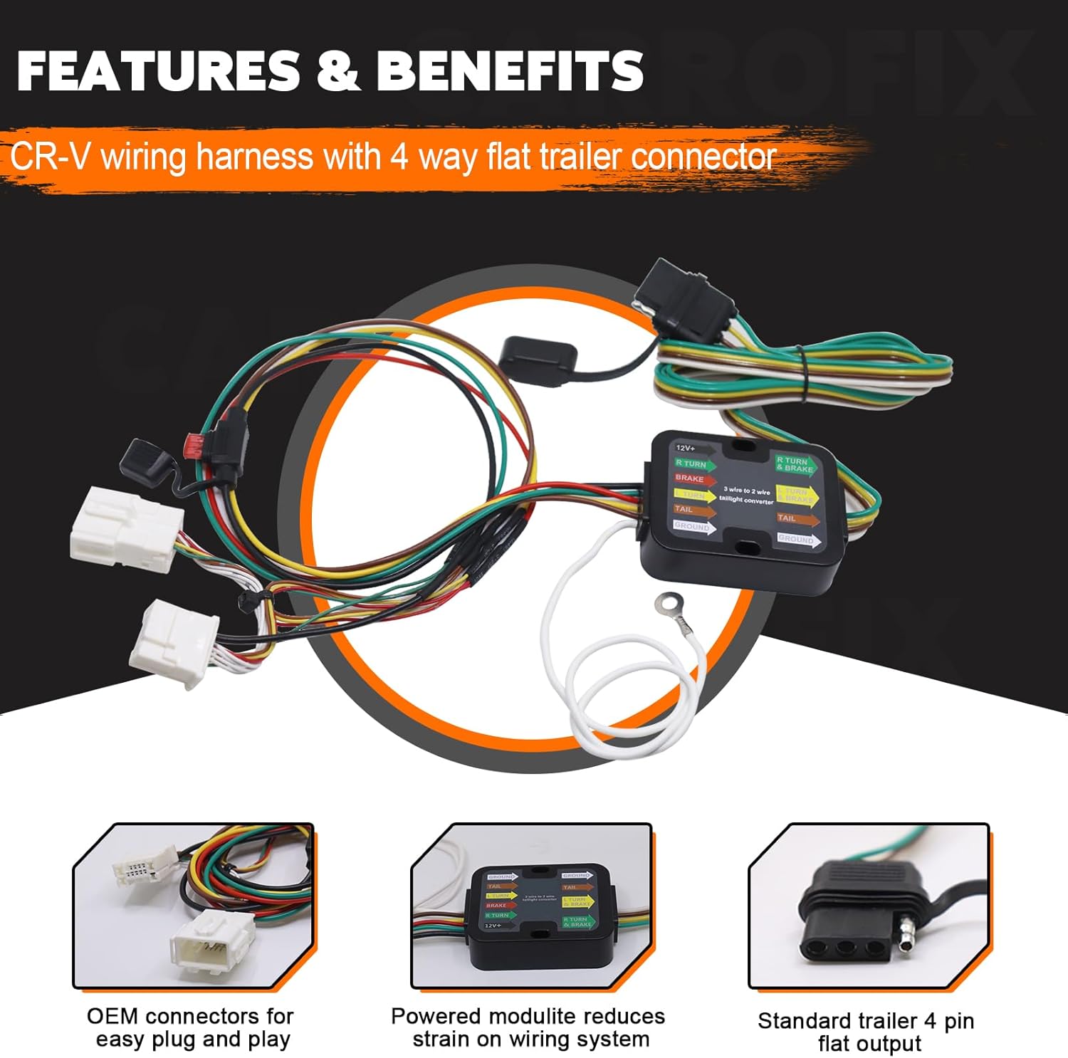 CARROFIX Arnés de cableado CRV de ajuste personalizado con conector de remolque plano de 4 vías para Honda CR-V 2012-2016 Arnés de cables de
