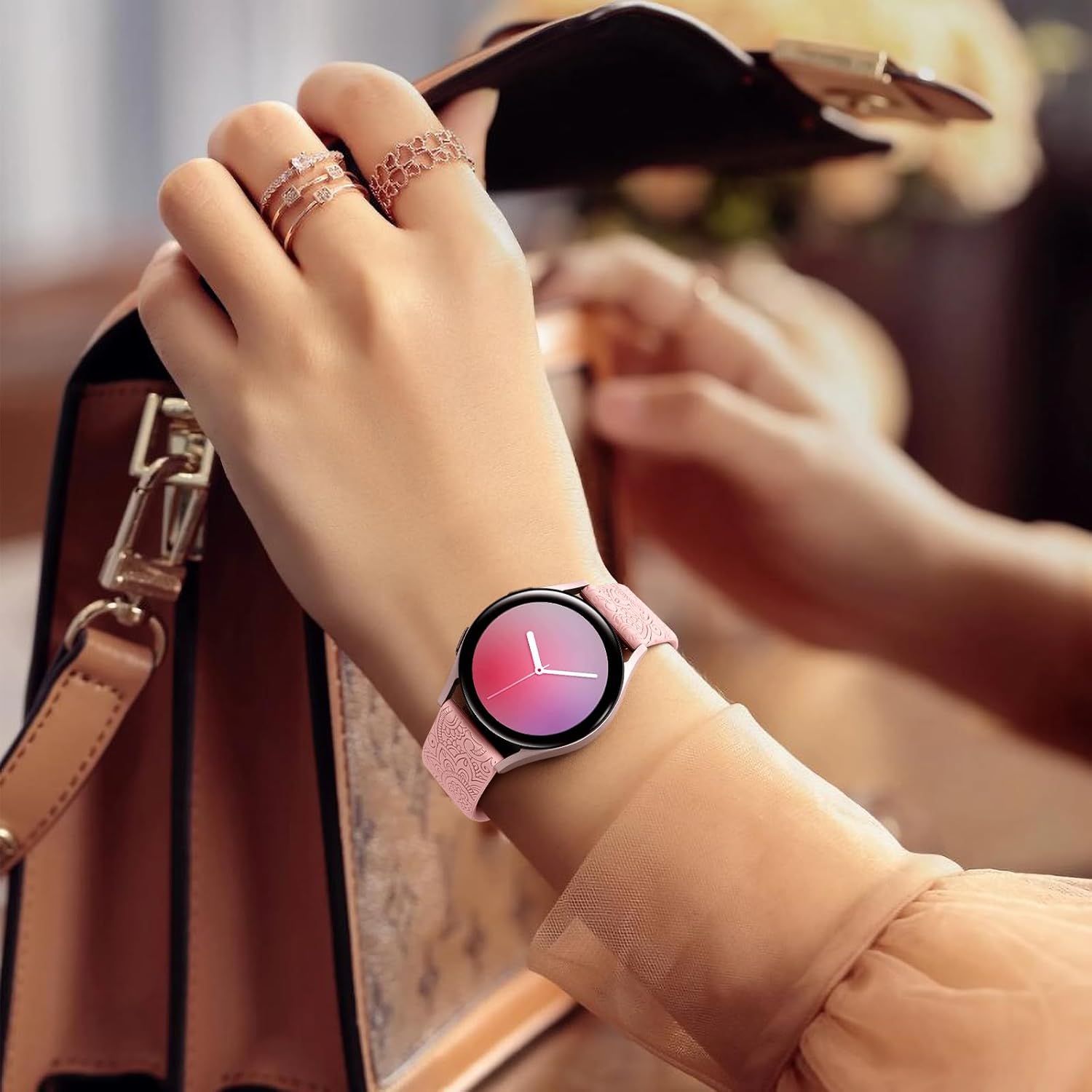 Odbeai Correa de silicona suave con grabado floral compatible con Samsung Galaxy Watch 654 de 1.575 pulgadas, 1.732 pulgadas, Galaxy Watch 5 Pro de