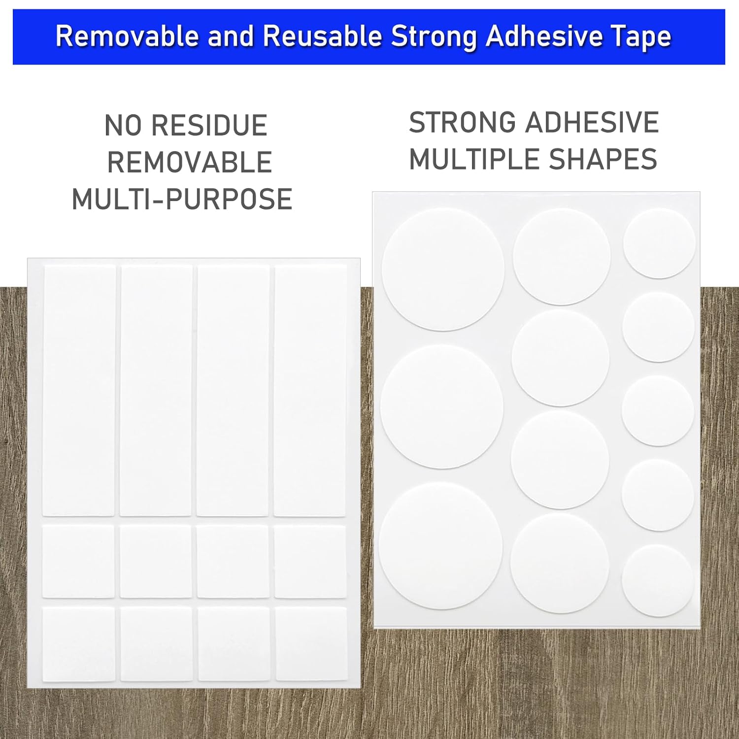 Wellgo Puntos de cinta de doble cara para decoración de pared, tiras adhesivas para colgar cuadros, puntos de montaje extraíbles transparentes,