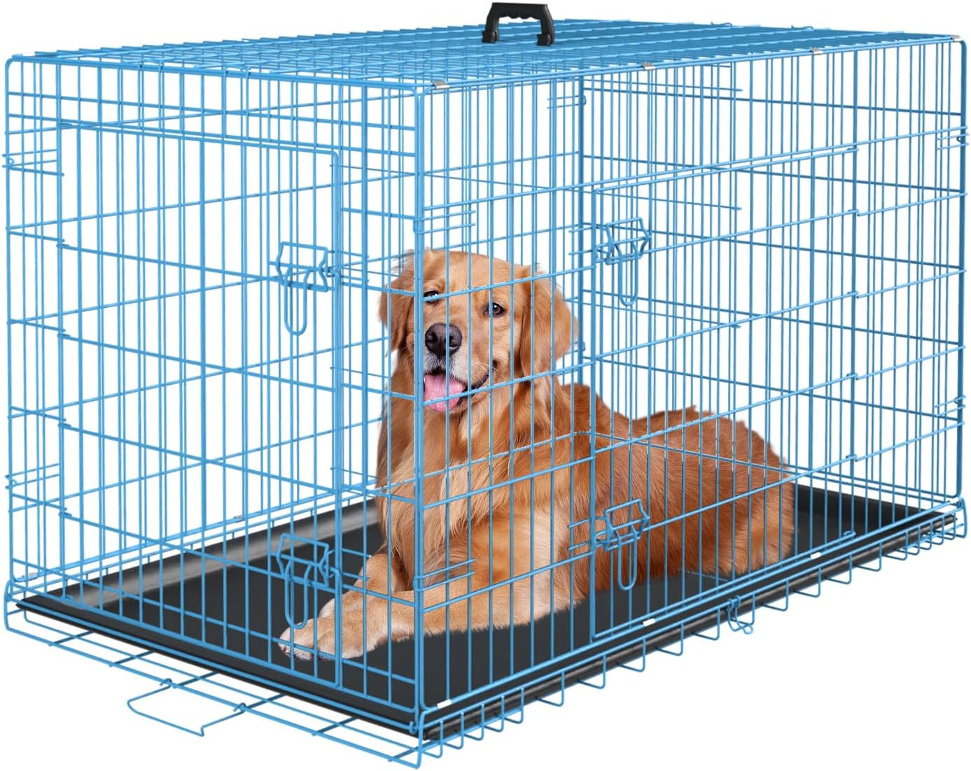 PayLessHere Jaula grande para perros medianos y grandes, jaula de metal para perros de doble puerta, plegable, para interiores y exteriores, con