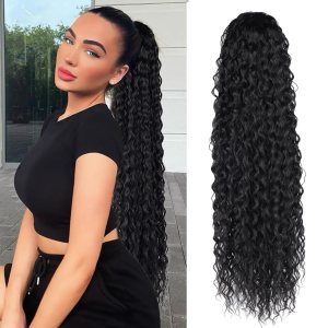 BHF Extensión de cola de caballo rizada de 30 pulgadas de largo, con cordón, clip sintético resistente al calor en coleta rizada para mujeres (1B#) BHF Extensión de cola de caballo rizada de 30 pulgadas de largo, con cordón, clip sintético resistente al calor en coleta rizada para mujeres (1B#)