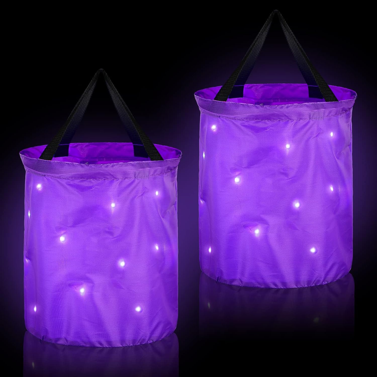 Shappy 2 bolsas de dulces de Halloween con luz LED, bolsas de fiesta de Halloween, multiusos, reutilizables, bolsas de cubo de Halloween, bolsas