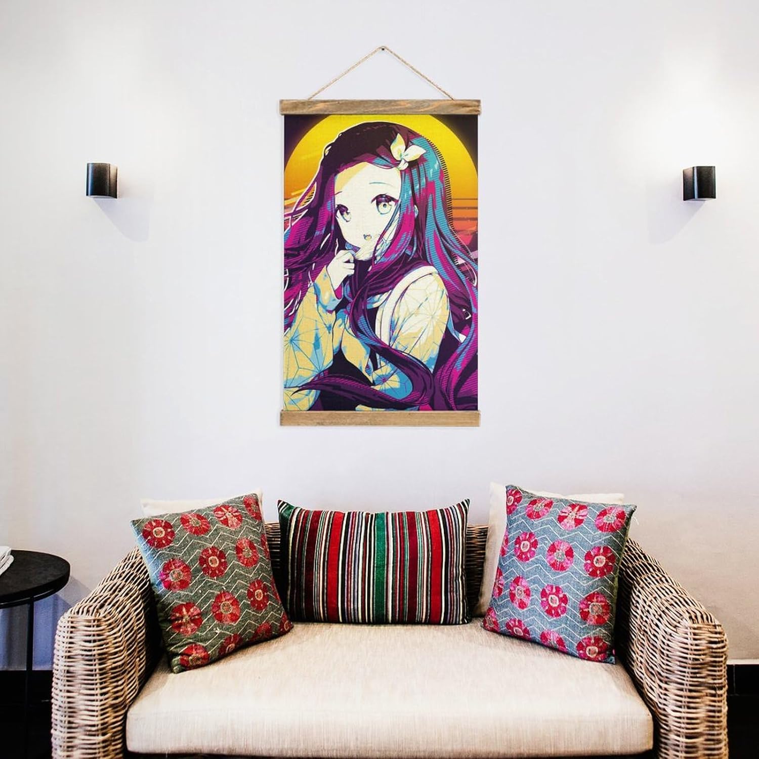 BAWUTZ Bonito póster de desplazamiento de Nezuko Kamado para decoración de pared, cuadros colgantes, marco de madera, kit magnético para decoración