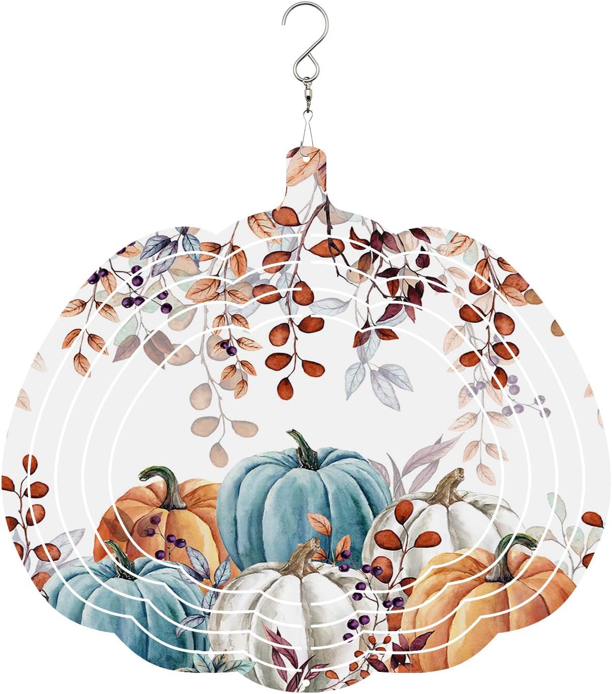Molinillo de viento de otoño, calabaza, hoja de eucalipto, de acero inoxidable, para patio y jardín, acuarela, calabaza, esculturas de viento, 8