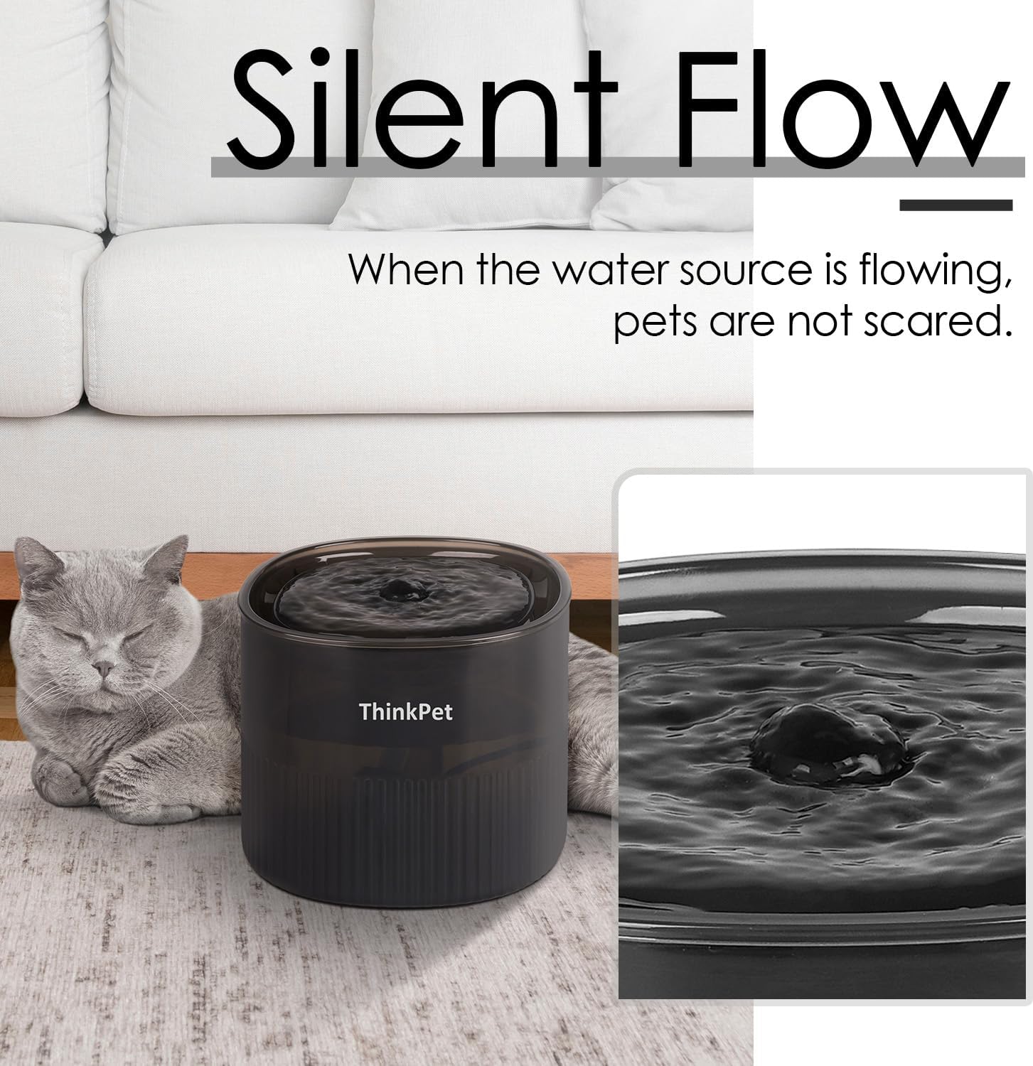 ThinkPet Fuente de agua para gatos con bomba silenciosa  Fuente de agua automática para mascotas con 3 filtros de repuesto  Recipiente de agua para