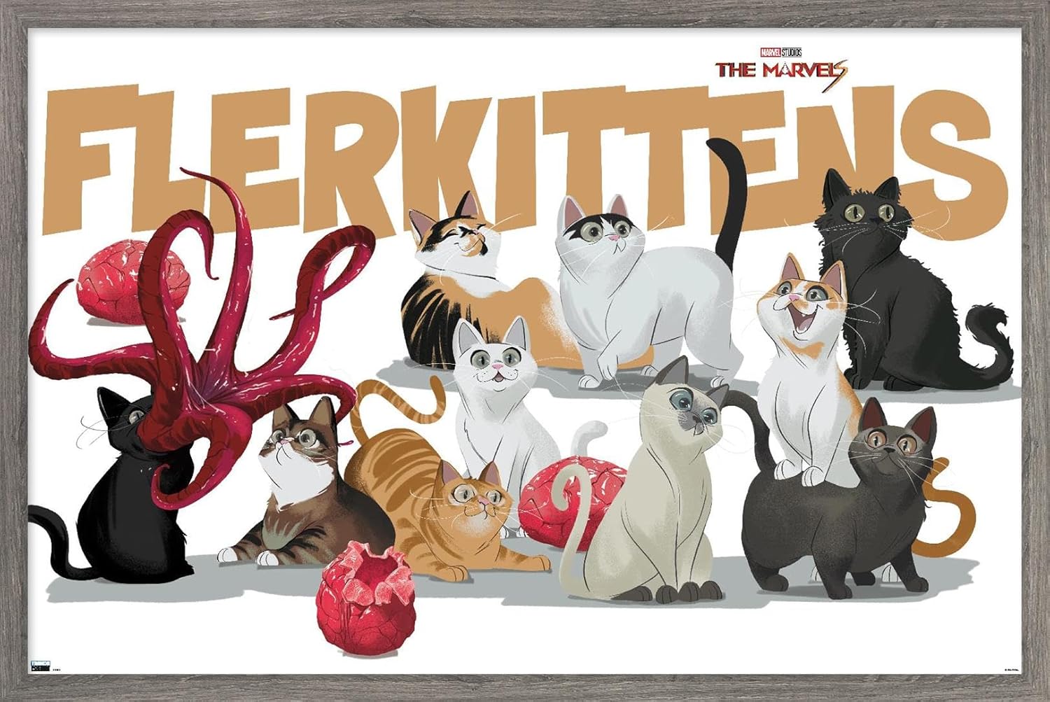 Trends International Marvel The Marvels – Póster de pared de flerkittens, 22.37 x 34.00 pulgadas, versión enmarcada de madera de granero