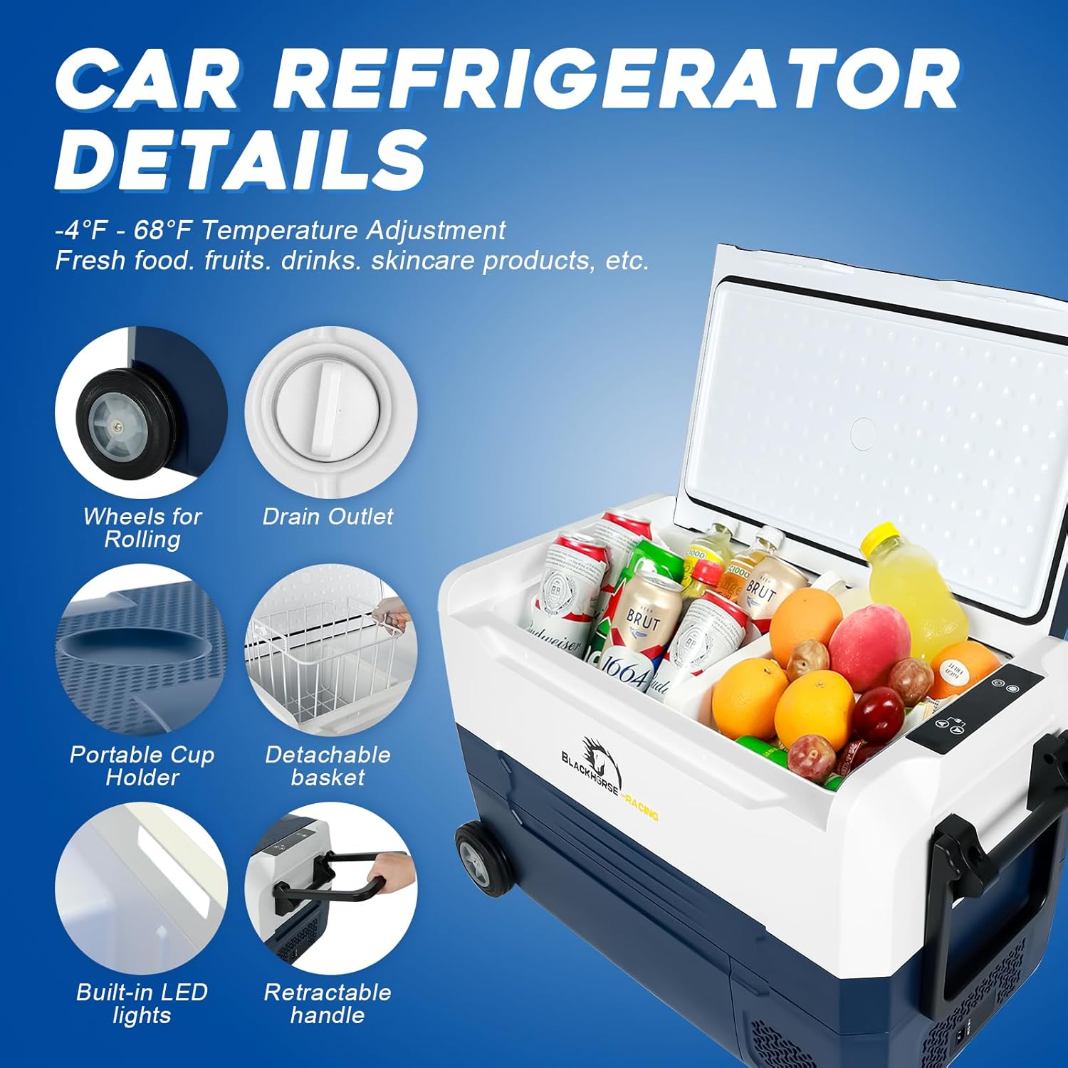 Refrigerador de coche de 12 voltios, congelador portátil de 53 cuartos (50 litros), refrigerador de coche de zona grande, control de aplicación