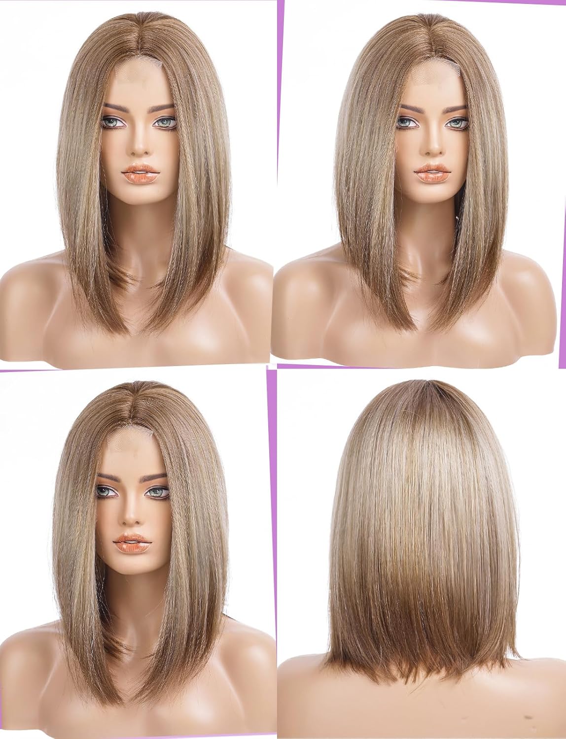 HAIRCUBE Peluca corta de cabello sintético lacio y resistente al calor para mujer, color rubio degradado degradado para uso diario