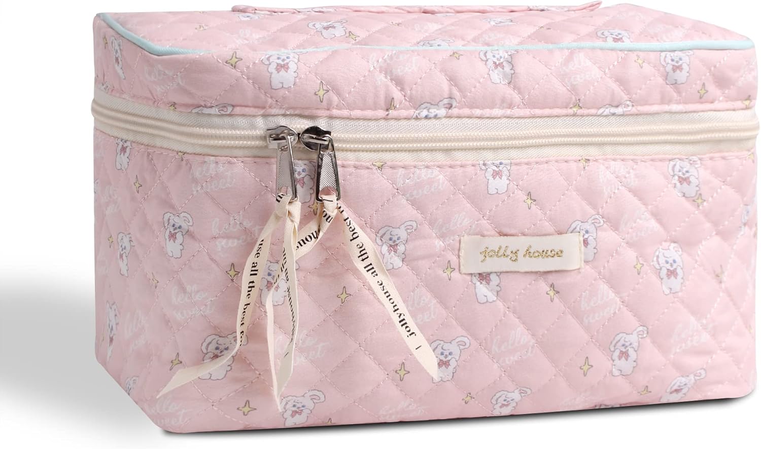 Bolsa de maquillaje floral Kawaii Coquette Bolsa de cosméticos grande organizador de maquillaje de viaje lindo bolsa acolchada de algodón para