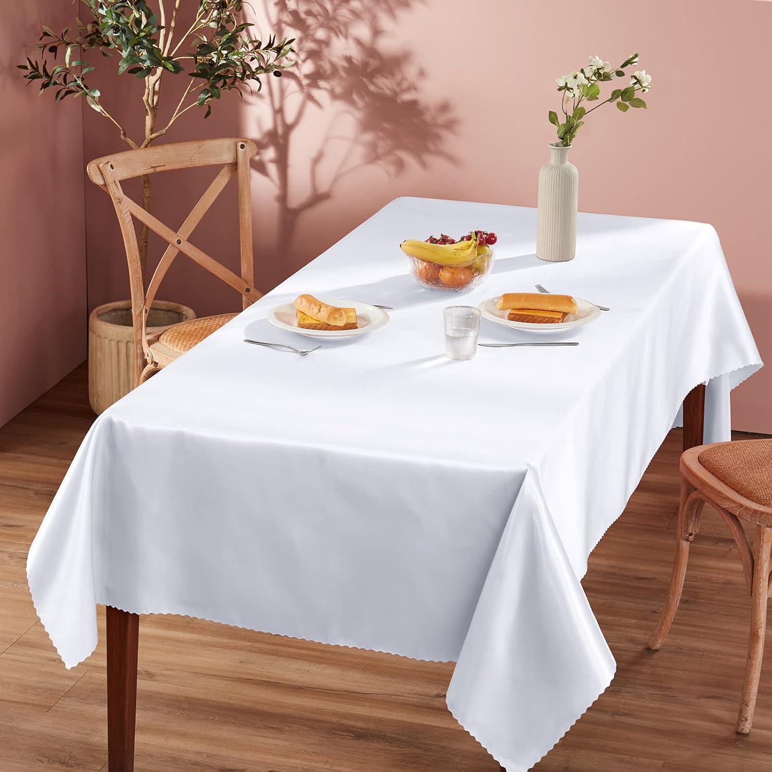 Homiest 1 paquete de mantel de satén de 60 x 84 pulgadas, mantel blanco superpuesto brillante, mantel rectangular sedoso, manteles de satén para