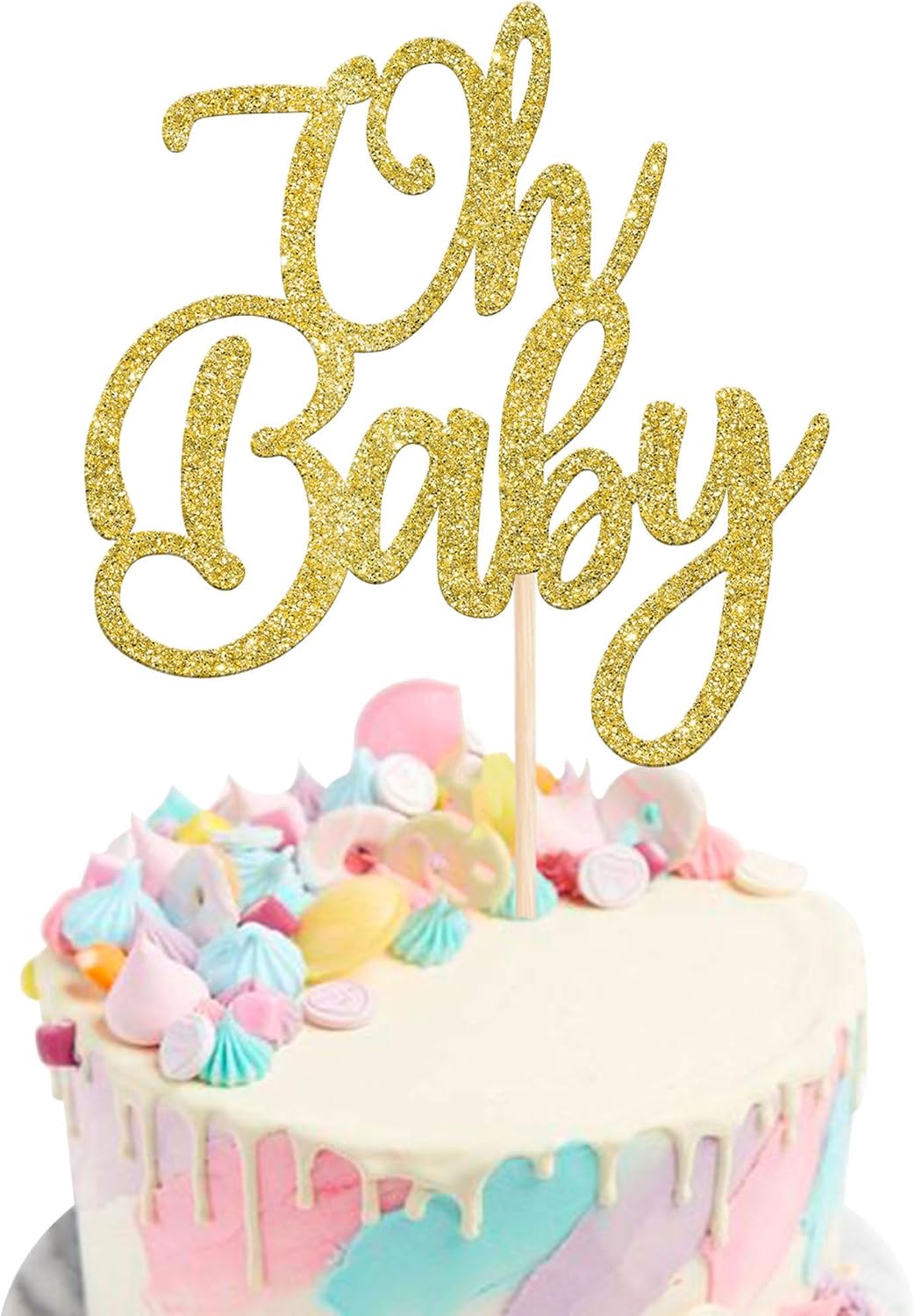 Rsstarxi 1 paquete con purpurina dorada Oh Baby Cake Topper Baby Shower Cake Decor Baby Shower Baby Bautismo Reveal Género Cake Pick para celebrar