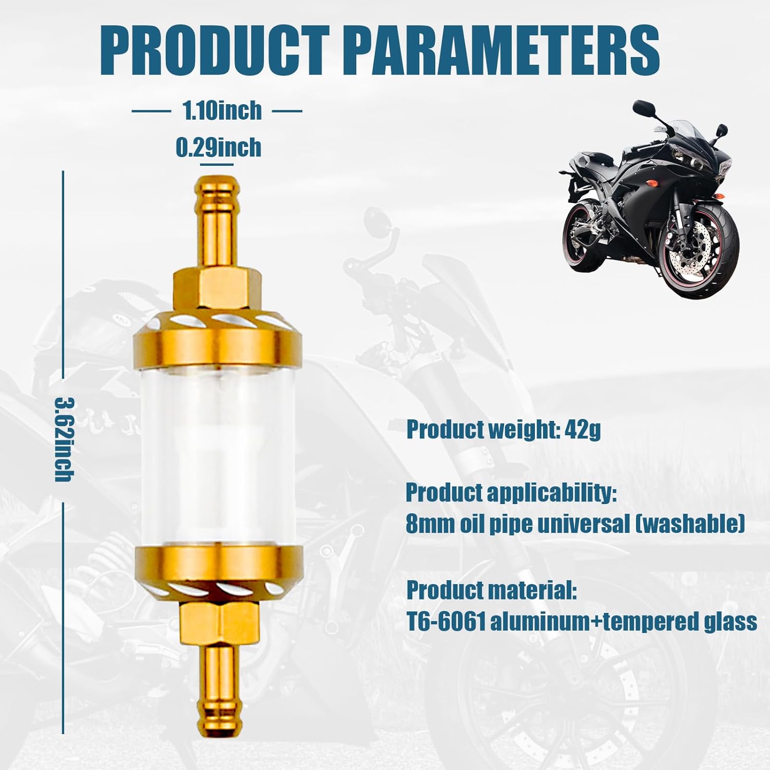 1 filtro de combustible automotriz, 1.1 x 3.62 pulgadas de aleación de vidrio templado con patrón de superficie de aceite, accesorios de