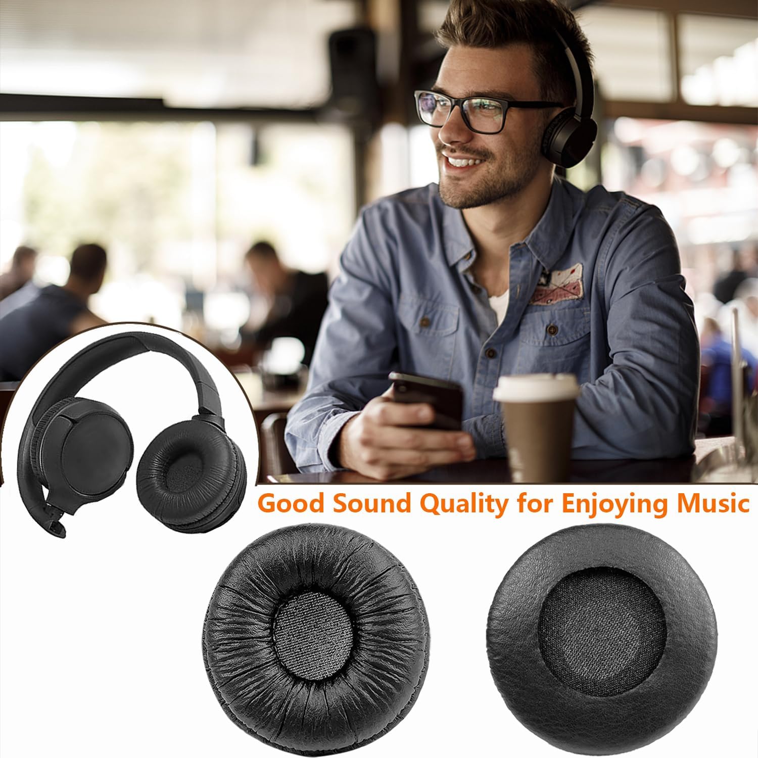 Almohadillas para auriculares Sony de 2.756 in, almohadillas de repuesto compatibles con Sony MDR-ZX110 ZX110NC ZX310 ZX330BT WH-CH500 CH510 CH520
