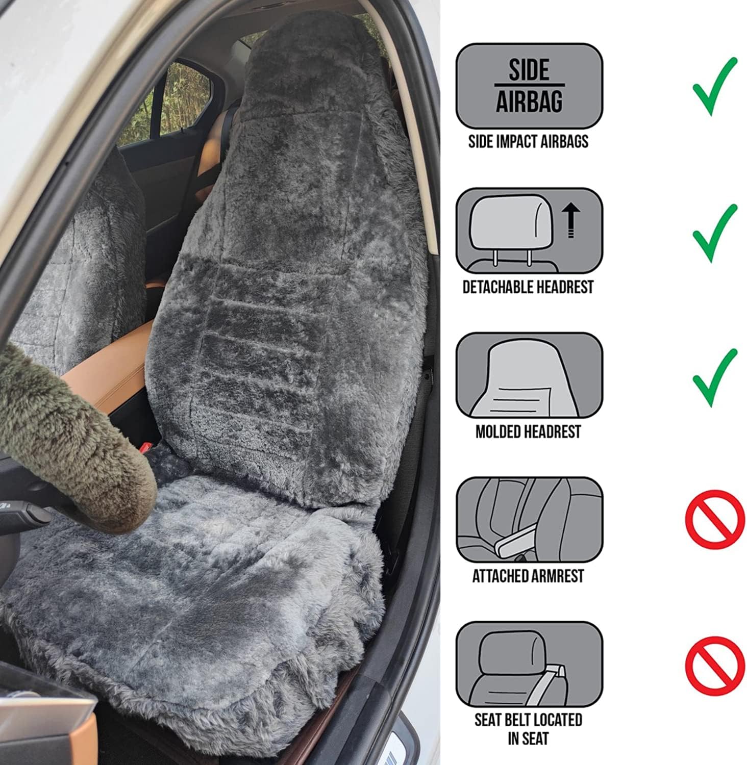 Sisha-A Funda de asiento de piel de oveja, funda de asiento de piel de oveja australiana genuina, ajuste universal, cobertura completa, Furry, funda