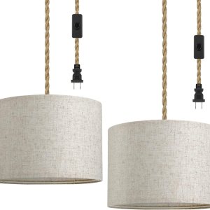 EDISHINE Paquete de 2 lámparas colgantes estilo bohemio enchufables, luces colgantes con cable de cuerda de cáñamo de 15 pies, pantalla de lámpara EDISHINE Paquete de 2 lámparas colgantes estilo bohemio enchufables, luces colgantes con cable de cuerda de cáñamo de 15 pies, pantalla de lámpara
