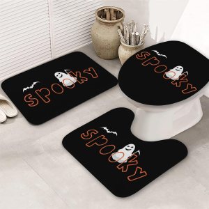 Aremetop Juego de 3 tapetes de baño de Halloween para decoración de otoño, decoración de casa de campo de fantasma, fantasma, murciélagos Aremetop Juego de 3 tapetes de baño de Halloween para decoración de otoño, decoración de casa de campo de fantasma, fantasma, murciélagos