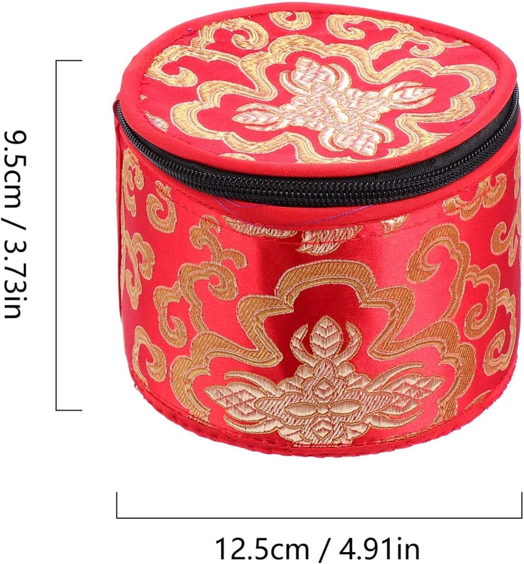 Bolsa tibetana con cremallera para cuenco de meditación budista, soporte portátil de viaje al aire libre, caja de almacenamiento de 4.7 x 3.7 in