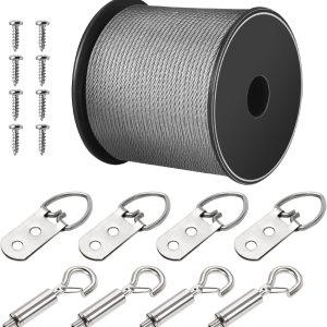 Cuerda de alambre, alambre para colgar fotos, 50 libras, kit de cuerda de alambre 116 que incluye alambre de imagen de 98.4 pies, 4 ganchos de Cuerda de alambre, alambre para colgar fotos, 50 libras, kit de cuerda de alambre 116 que incluye alambre de imagen de 98.4 pies, 4 ganchos de