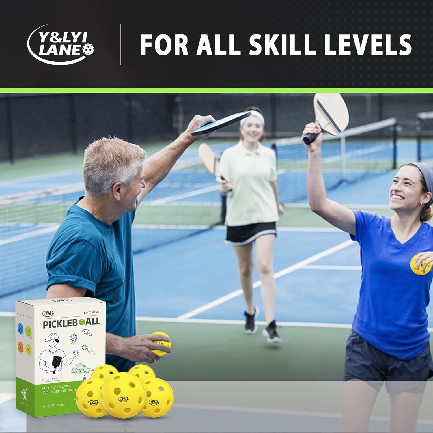 Y&LYILANE Pickleball Balls- 5-Pack and a Pickleball Ball Retriever,High Bounce True Flight, Durable,Suitable for All Levels of Players