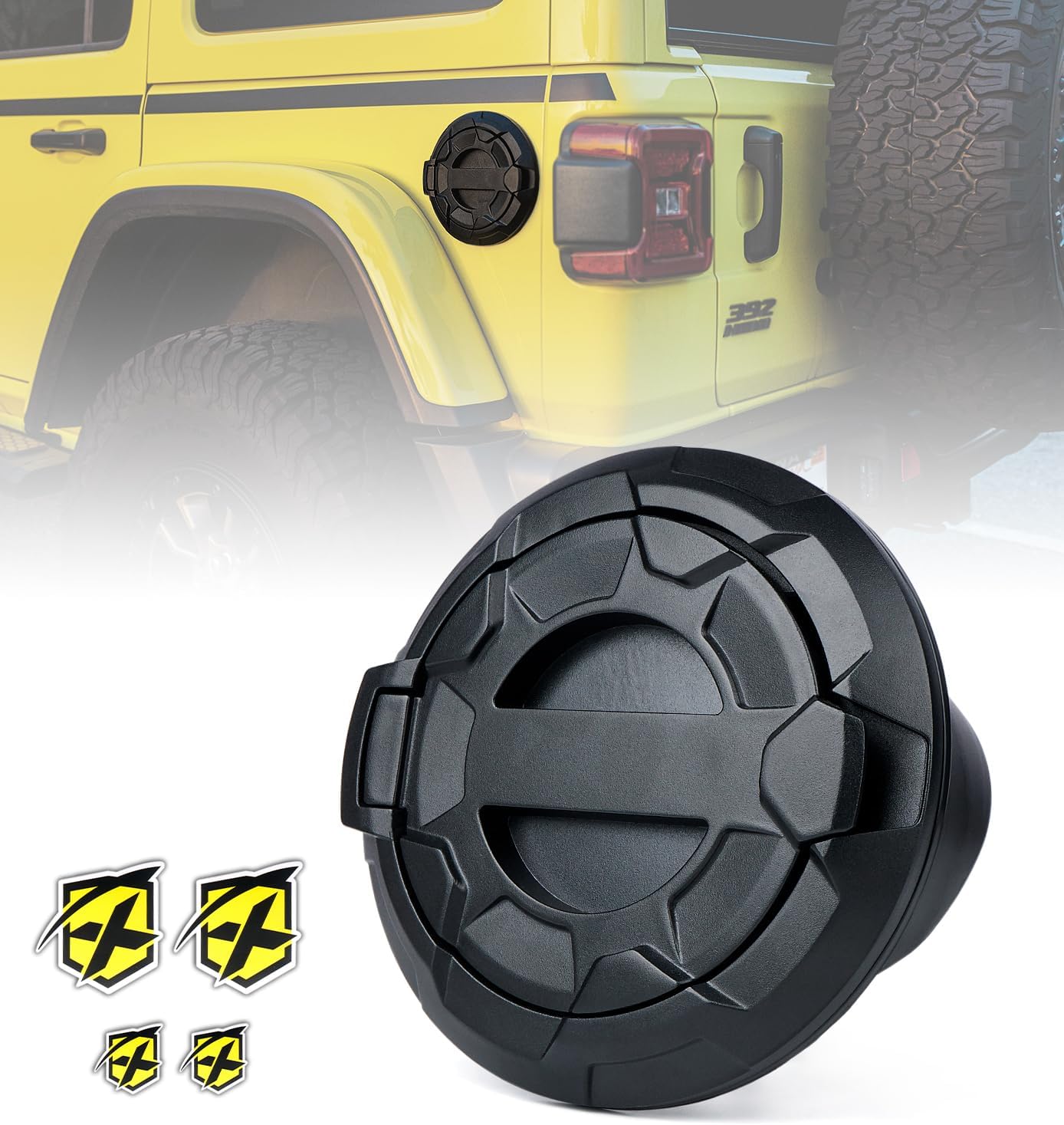 Xprite Cubierta de tapa de tanque de gasolina compatible con Jeep Wrangler 2018-2023 JL y JLU de 2 y 4 puertas ilimitadas, patrón de rueda