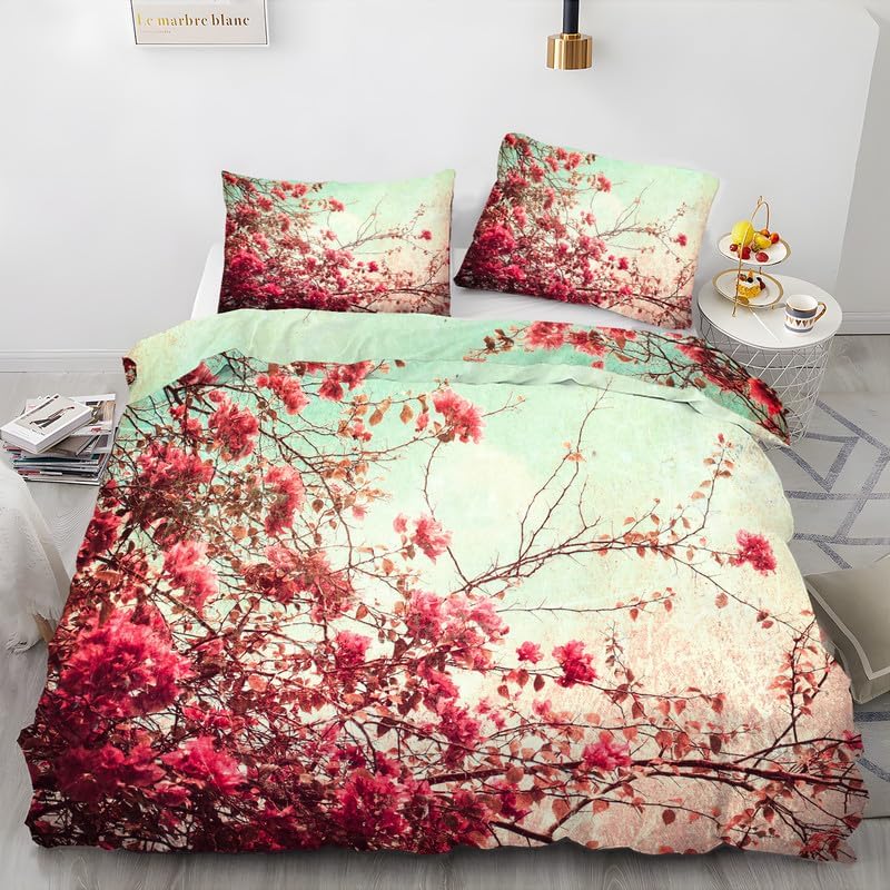 Juego de funda de edredón floral verde hierba, tamaño Queen, funda de edredón de microfibra suave y 2 fundas de almohada de 20 x 26 pulgadas, juego
