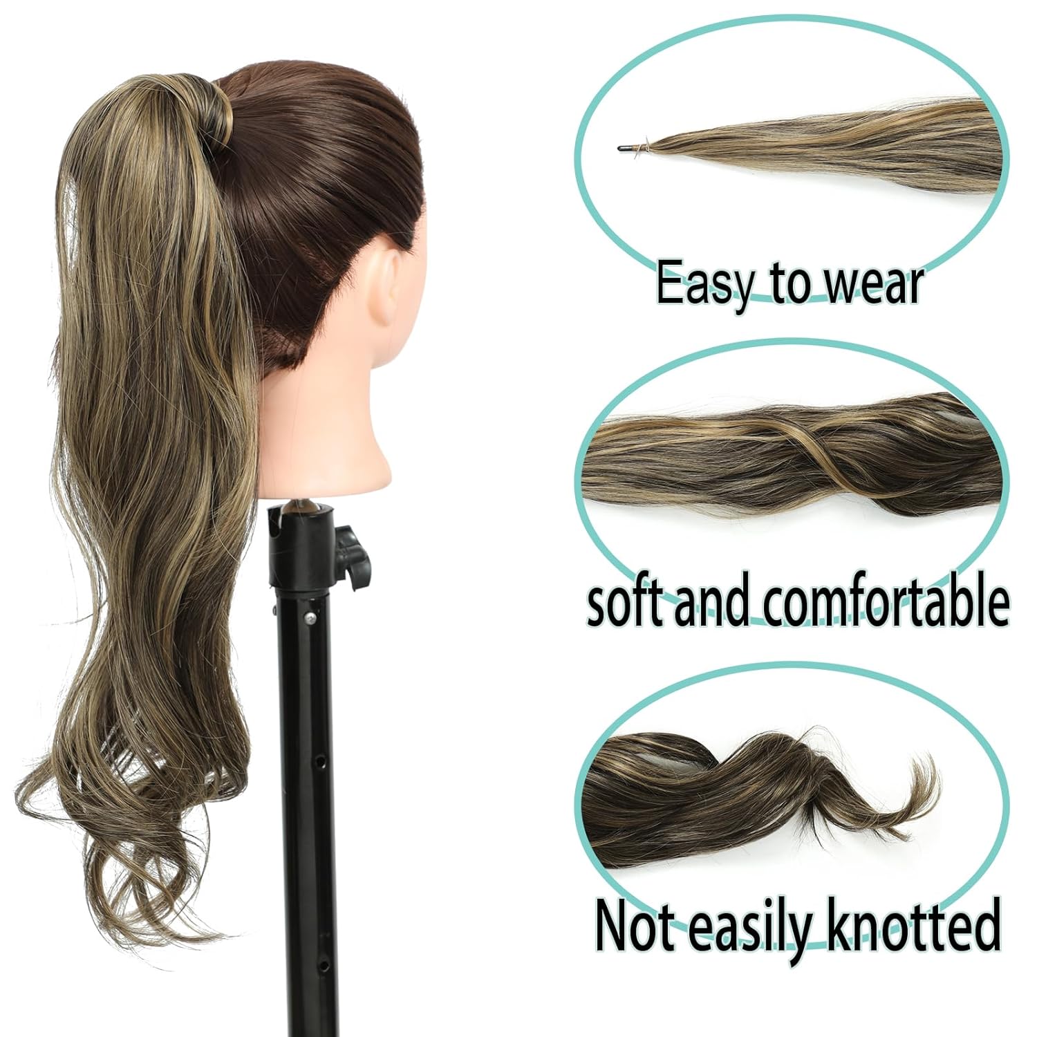 Extensión de cola de caballo flexible envolvente, extensiones de cabello rizado largo y rizado, extensiones de cabello para mujeres y mujeres, uso