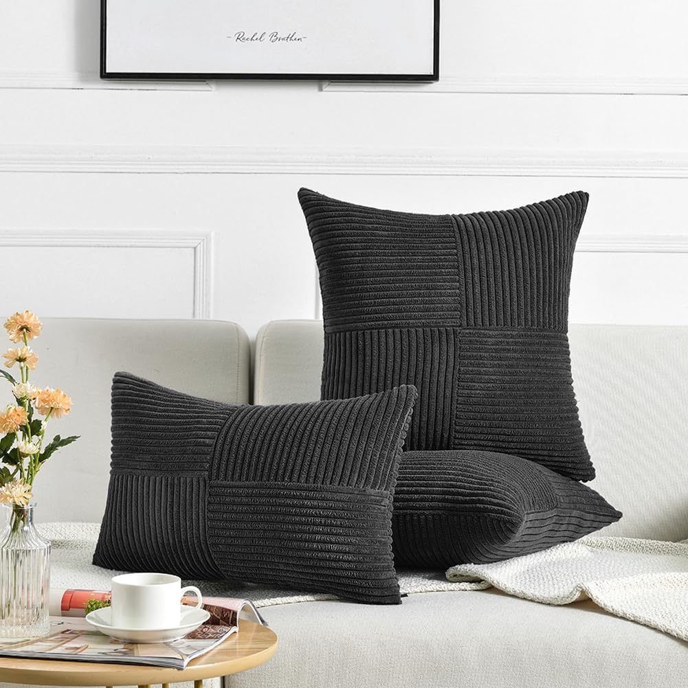 Fancy Homi Fundas de almohada decorativas negras de 16 x 16 pulgadas para sala de estar, sofá, cama, sillón, rústico, bohemio, decoración del hogar,