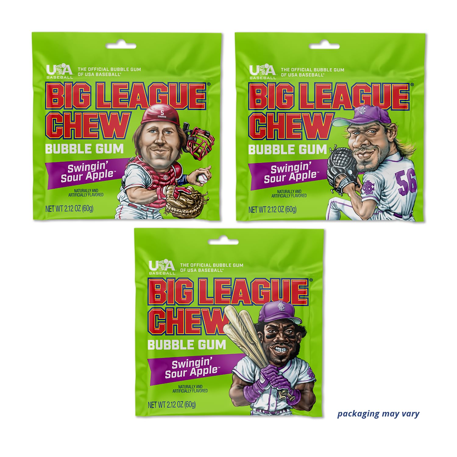 Big League Chew Swingin’ – Goma de mascar de manzana agria, sabor a manzana ácida, ideal para juegos de béisbol, equipos, concesiones, fiestas y más
