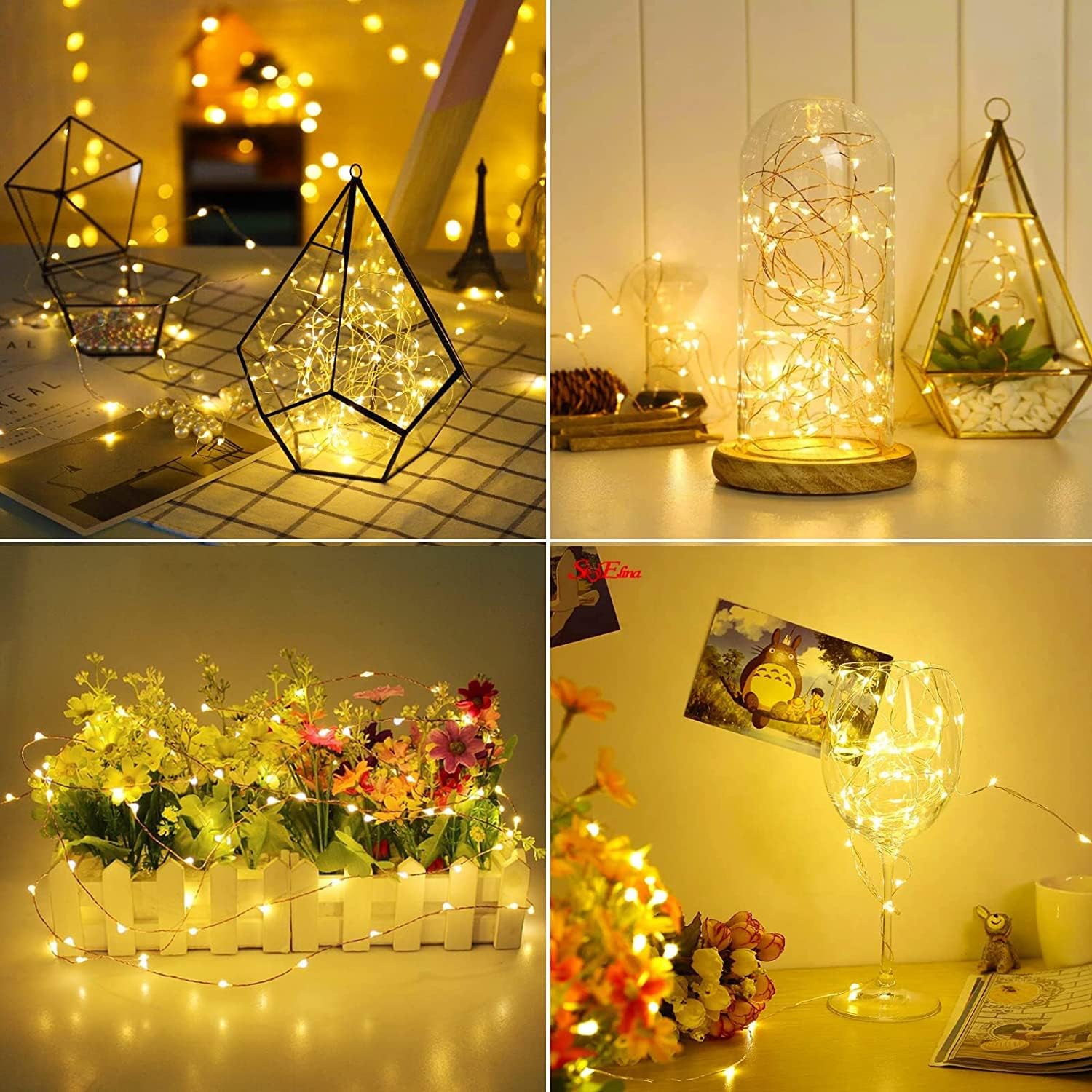 ZNYCYE Guirnalda de 50 luces LED con temporizador, 8.2 pies, 8 modos, funciona con pilas, paquete de 6 mini luces LED para bricolaje, boda,