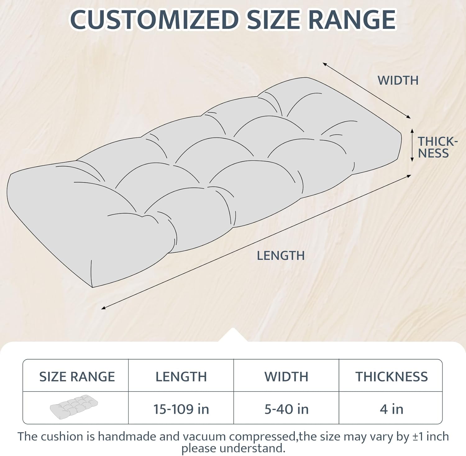mudilun Cojín de banco personalizado, cojines de banco antideslizantes para muebles de interior con lazos, cojines de asiento de ventana para