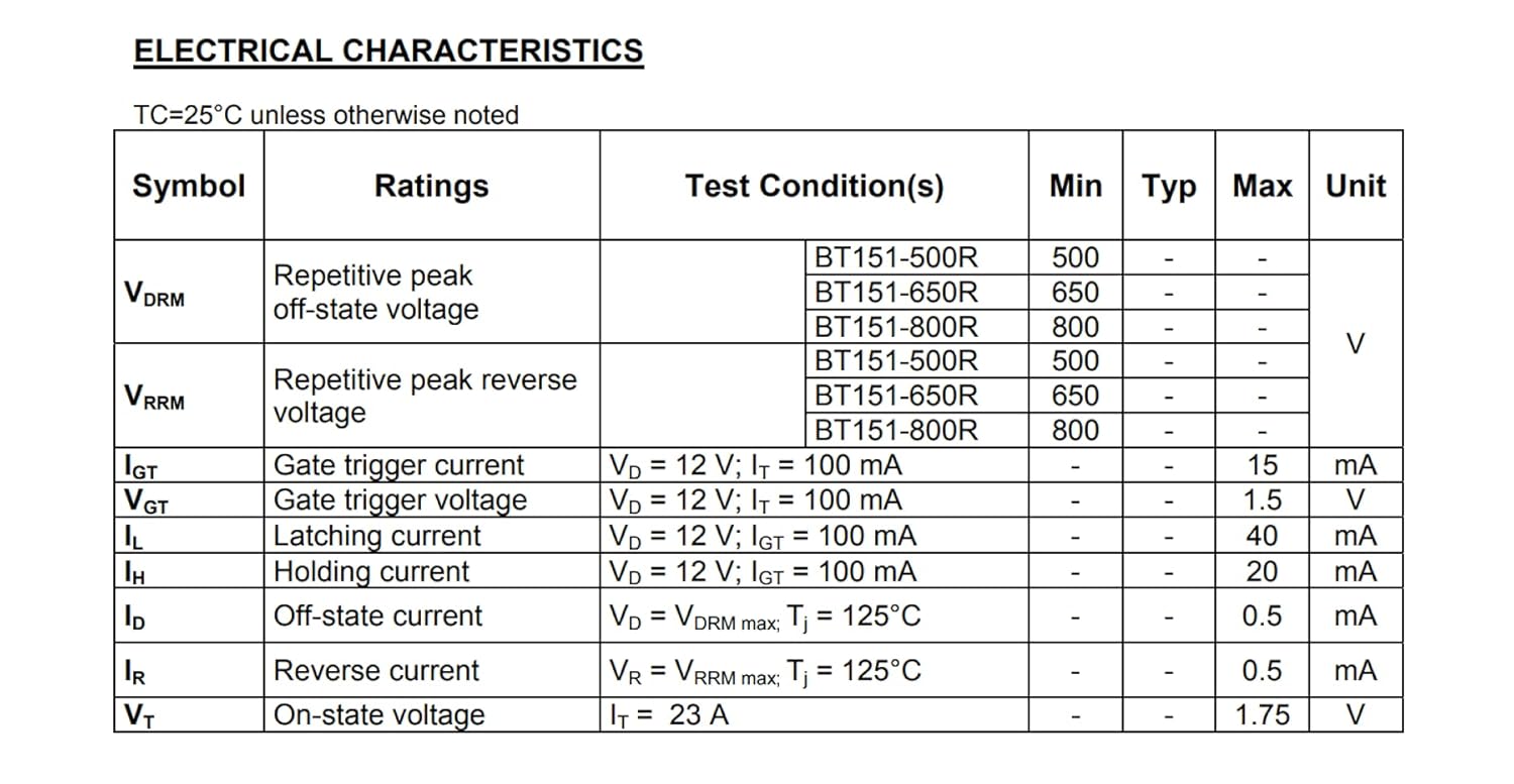 Bridgold 10 tiristores SCR unidireccionales BT151-800R BT151 12A 800V, TO-220.