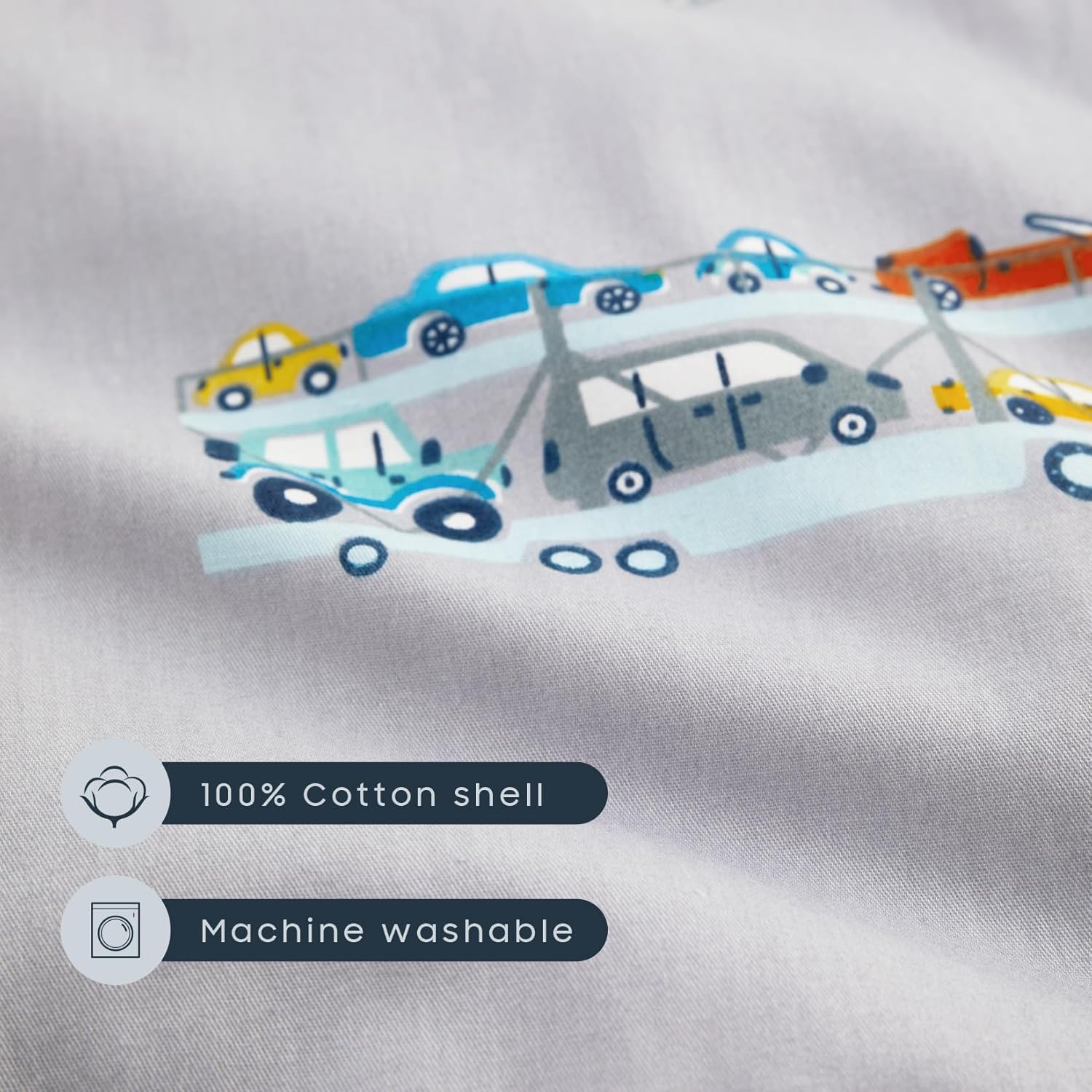 Wake In Cloud – Saco de dormir para niños pequeños, tela de algodón, portátil, compacta, ligera, con almohada y manta, para niños, coches, grúas,