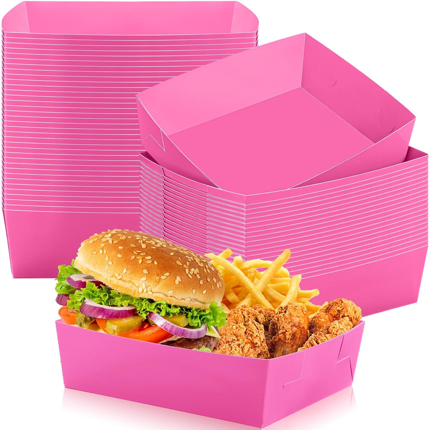 Uiifan Paquete de 50 bandejas de papel para alimentos de 5 libras, platos grandes para nachos, bandejas desechables para servir resistentes a la