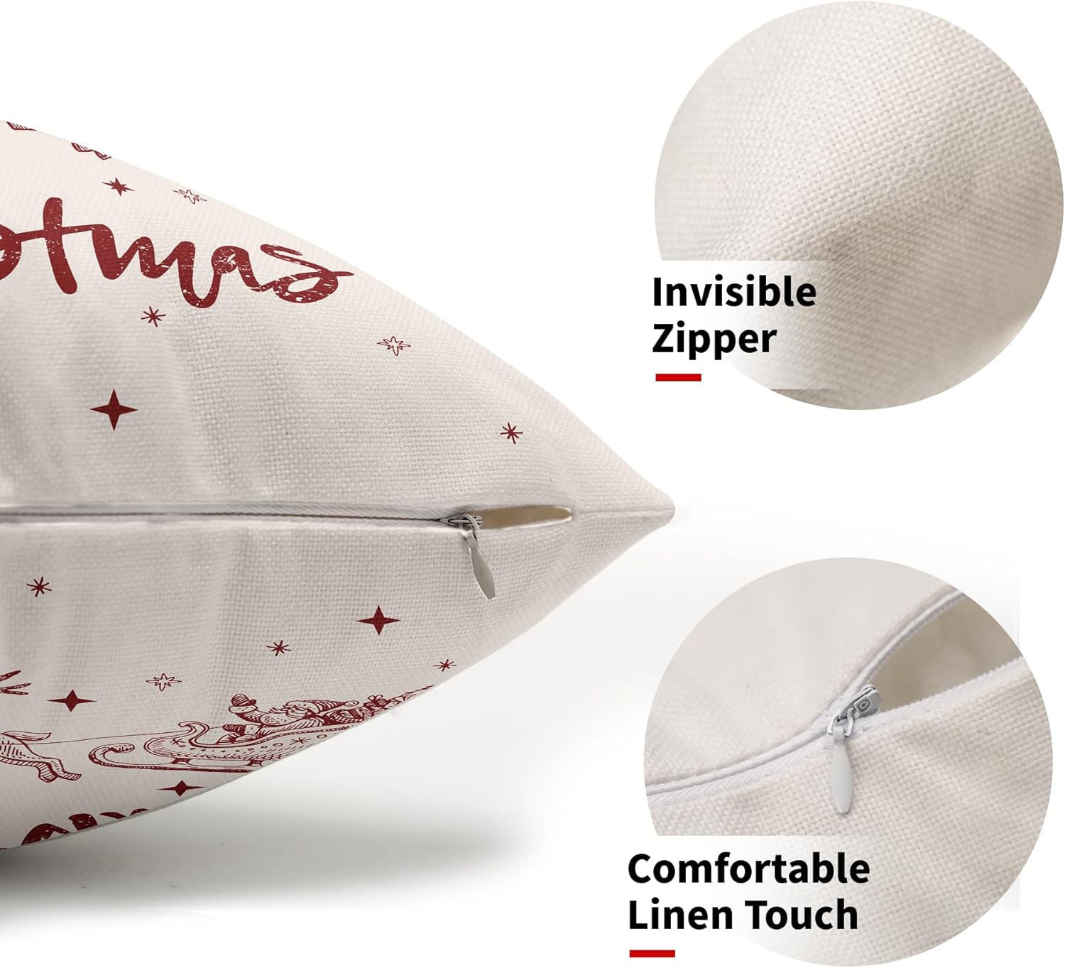 Juego de 2 fundas de almohada lumbar de Navidad de 12 x 20 pulgadas, diseño de ciervos y Papá Noel, fundas de almohada decorativas de lino de