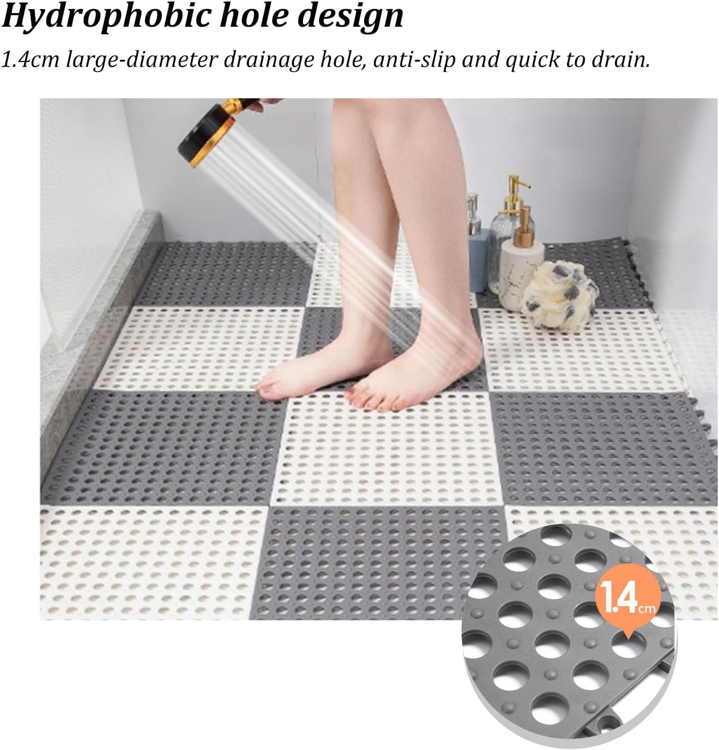 12 Pack 12x12in Interlocking Shower Floor Mat,Soft TPE Bathroom Shower Tiles Mats Non-Slip DIY Bath Hydrophobic Foot Pad with Suction Cup,for