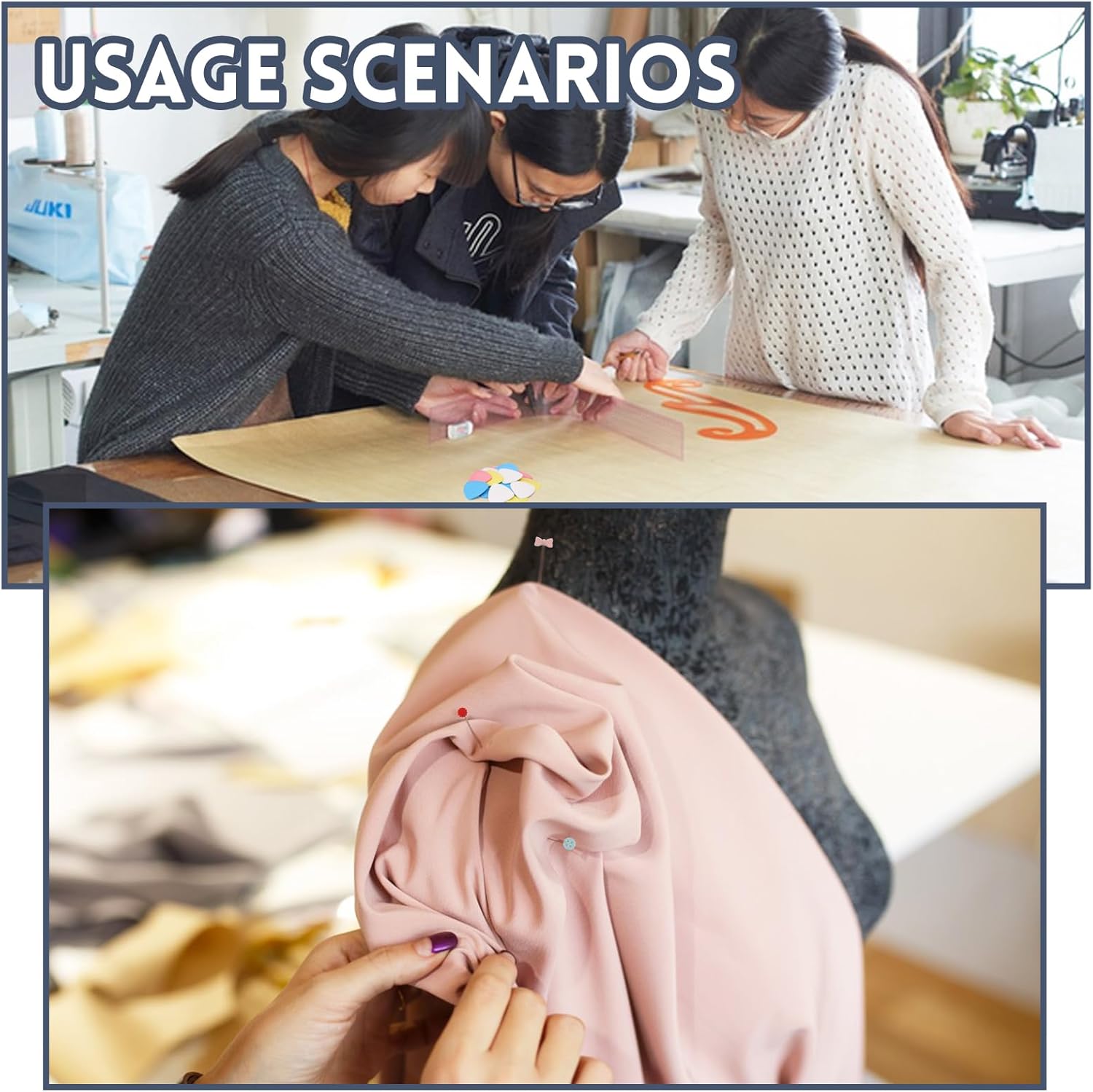 FTEVEN Juego de 520 alfileres rectos de cabeza plana, alfileres de costura para tela, alfileres de acolchado multicolor con cojín de pasador de