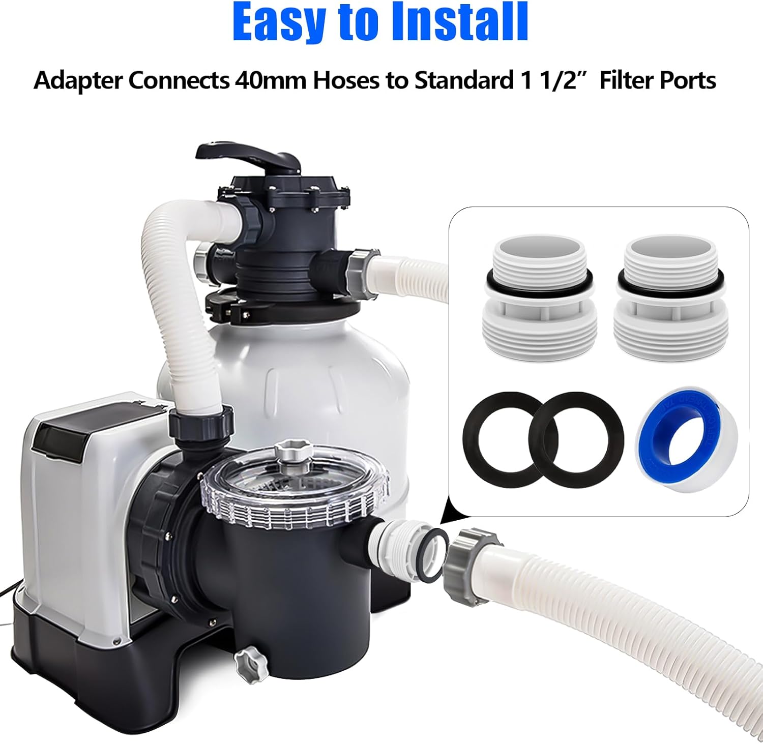 Adaptadores de conversión de manguera de 1.575 in a 1 12 pulgadas 4560 – Kit de conversión de manguera de filtro compatible con Intex Hayward