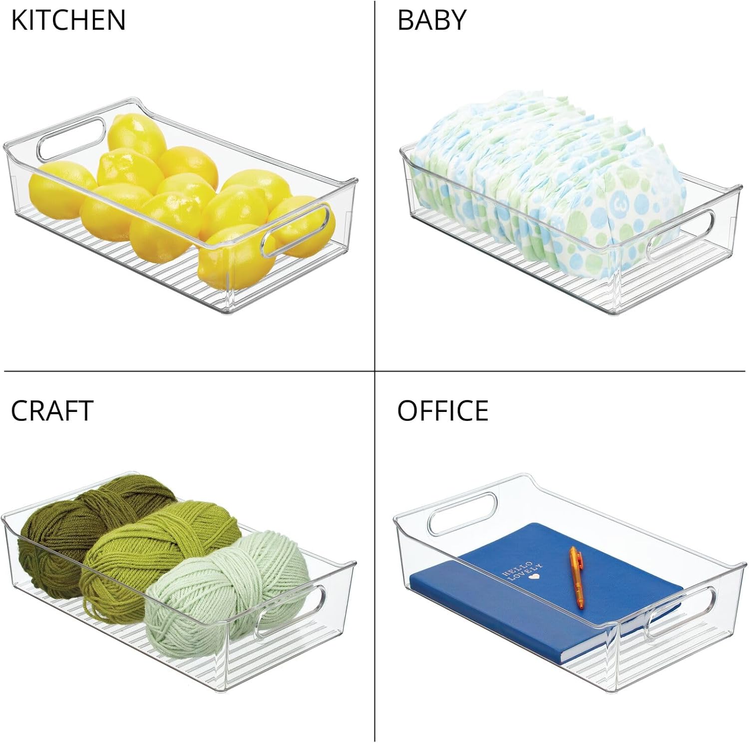 mDesign Contenedores de almacenamiento de plástico para cocina o despensa con asas, organización en gabinete, refrigerador o congelador, contenedor