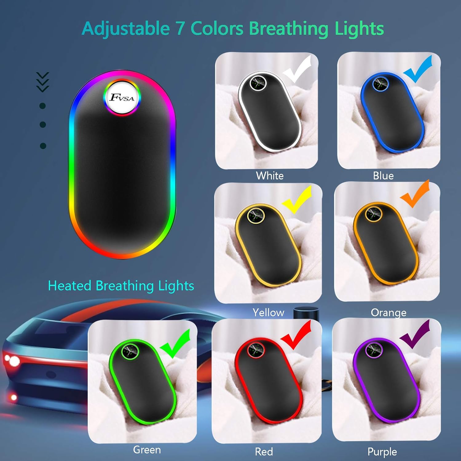 Rechargeable Hand Warmer – Christmas Stocking Stuffers Gifts, 7 Changing Colors Lights Electric Hand Warmers 10000Mah, (13-18 Hours) Portable USB