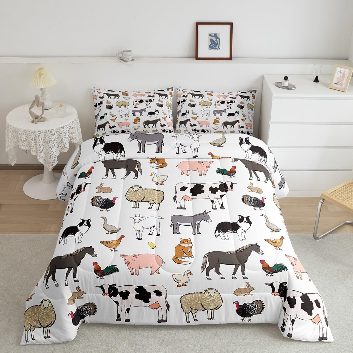 Farm Aninmal – Juego de ropa de cama para niños, divertido juego de edredón de animales de granja para adolescentes y niñas, juegos de edredón de