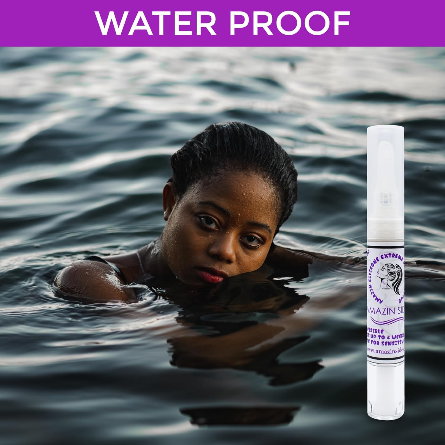 Amazin Sides Lápiz de pegamento para peluca, pegamento portátil de silicona súper sujeta, pegamento adhesivo invisible de alto punto de fusión para